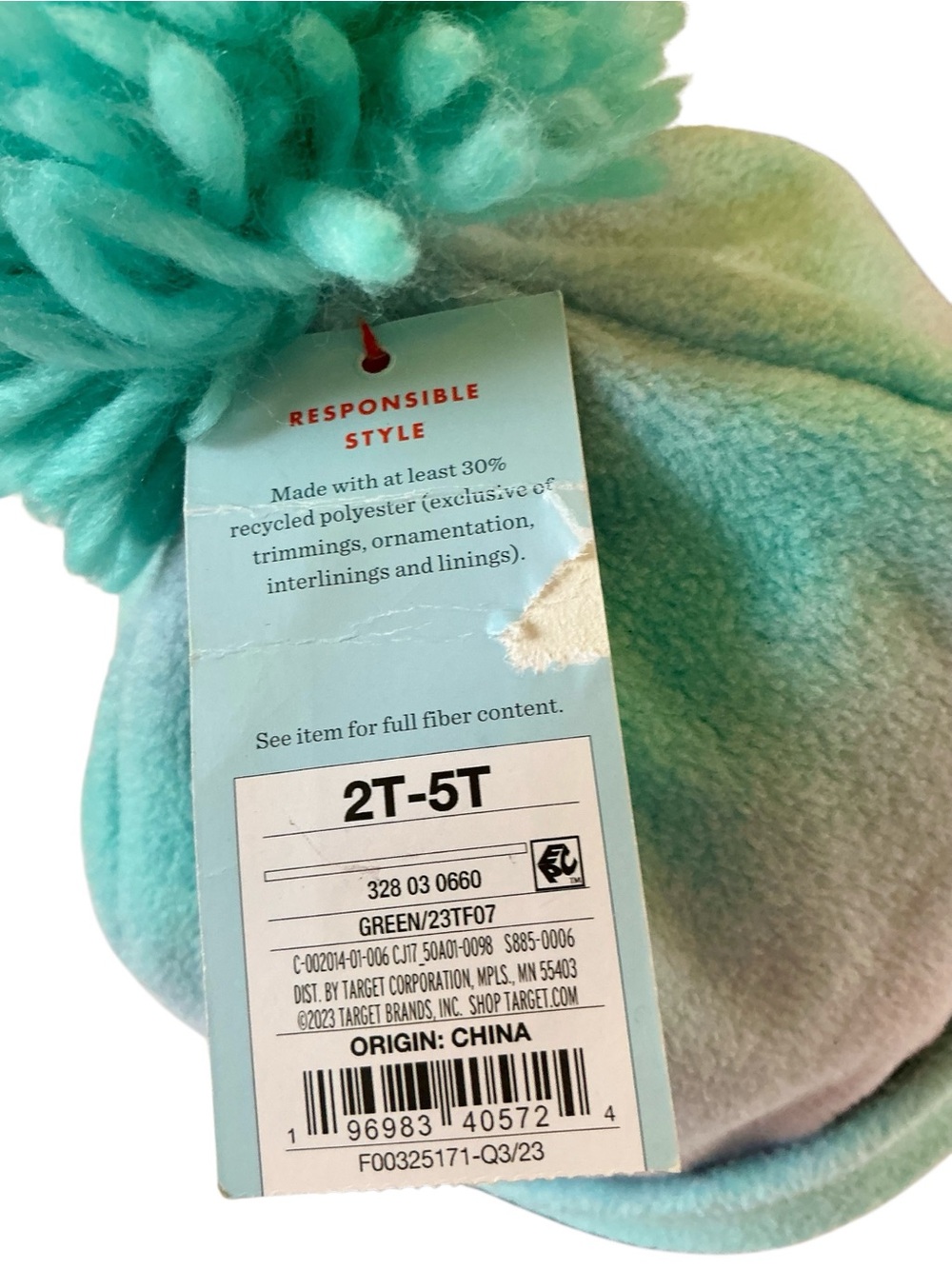 Cat & Jack Aqua Ombre Pom Beanie - Picture 4 of 7